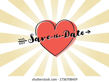 Vintage Save the Date Card with Red Heart and Arrow, Vector Illustration