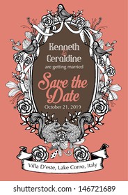 vintage save the date frame template vector/illustration