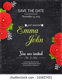 Vintage Save the date wedding invitation with paper flowers. Vector illustration