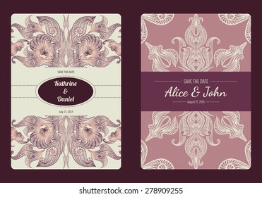 Vintage save the date or wedding invitation card collection. Vector romantic card template. Perfect for wedding invitations, wedding cards, baby shower.