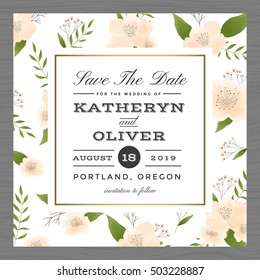 Vintage Save the date, wedding invitation card template decorate with flower floral pattern. Vector illustration.