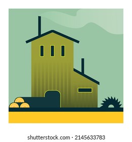 Vintage Sawmill Building. Flat Vector Illustration