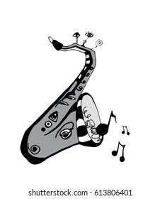 Vintage Saxophone, hand drawn vector illustration