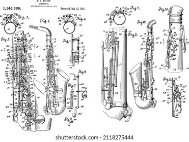  Vintage Saxophone Patent From 1915