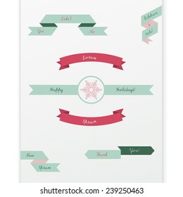 Vintage scalable eps10 vector ribbon set for web page banner, label design, holiday advertisement - red, green, pink version