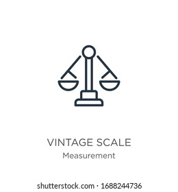 Icono de escala de vintage. Icono de contorno de escala lineal delgada aislado en fondo blanco de la colección de medidas. Signo vectorial de línea, símbolo para web y móvil