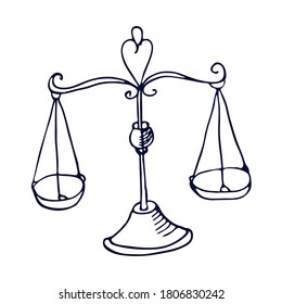 Vintage scales. Vector illustration in the Doodle style. Isolated object on a white background.