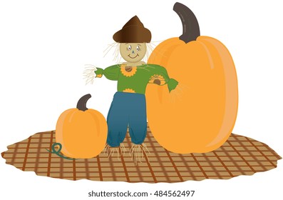 Vintage Scarecrow and Giant Pumpkins