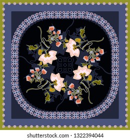 Vintage scarf design.Kashmir floral pattern.