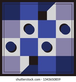 Vintage scarf pattern with geometric style on blue