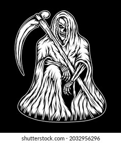 Vintage scary grim reaper illustration. Premium vector