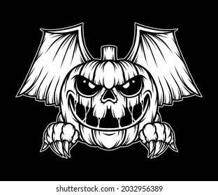 Vintage scary pumpkin halloween illustration. Premium vector