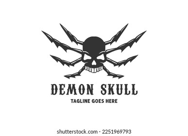 Vintage Scary Satan Demon Devil Evil Monster Skull Head Logo for Tattoo