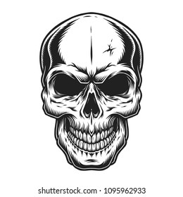 Vintage scary skull concept with black eyes isolated vector illustration