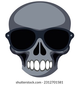 Vintage scary skull concept with black eyes with sunglasses accessory to protect eyes from bright sun isolated vector illustration