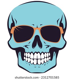 Vintage scary skull concept with black eyes with sunglasses accessory to protect eyes from bright sun isolated vector illustration