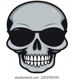 Vintage scary skull concept with black eyes with sunglasses accessory to protect eyes from bright sun isolated vector illustration