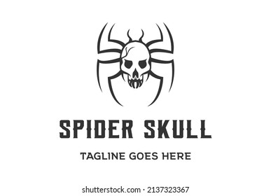 Vintage Scary Spider Skull for Halloween Festival or Tattoo Logo Design Vector