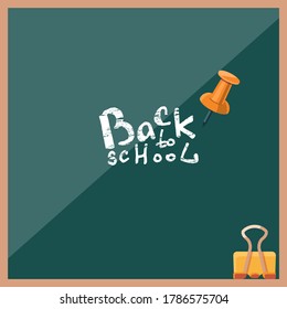 Vintage school chalkboard on white isolated backdrop. Back to school text for invitation or gift card, notebook, bath tile, scrapbook. Phone case or cloth print. Flat style stock vector illustration