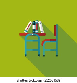 Vintage school desk flat icon with long shadow,eps10