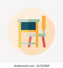 Vintage school desk flat icon with long shadow,eps10