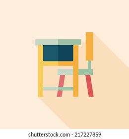 Vintage School Desk Flat Icon With Long Shadow,eps10