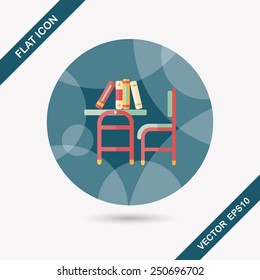 Vintage school desk flat icon with long shadow,eps10