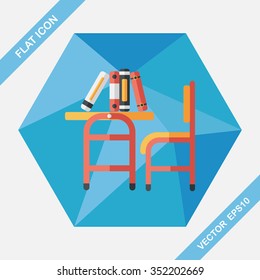 Vintage School Desk Flat Icon With Long Shadow,eps10