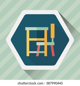 Vintage school desk flat icon with long shadow,eps10