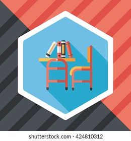 Vintage school desk flat icon with long shadow,eps10