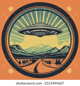 Vintage Sci-Fi Art. UFO in a retro science fiction style. cosmic retro design