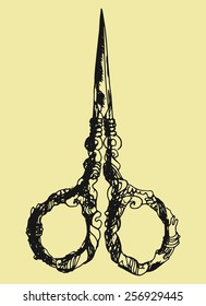 vintage scissors hand drawn vector illustration