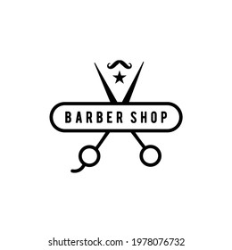 vintage scissors with moustache barber logo design vector