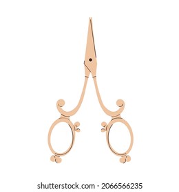 Vintage scissors. Scissors for sewing, needlework. Tailoring equipment element. Vector illustration in cartoon style. Isolated on white background.