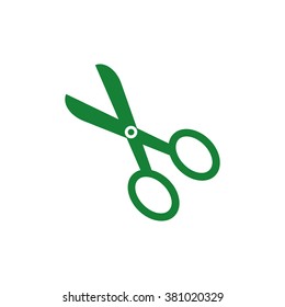 Vintage scissors. Vector icon green
