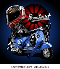 Vintage Scooter Blue Biker Background, T-shirt Design, Biker, Panhead, Shovelhead, Flathead, Naked Bike, Dragrace, Supermoto, Motorradfahrer, 
Motorrijder, Vespa, Lambretta, Vector Templates