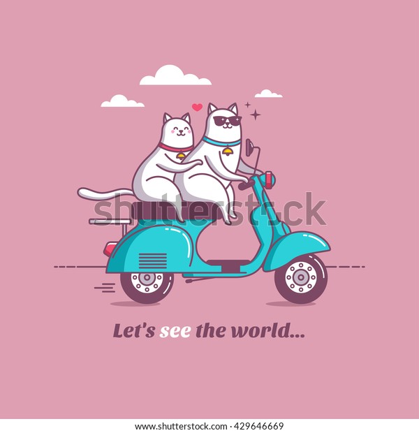 Scooter Vite Vintage Avec Chat Trucs Image Vectorielle De Stock Libre De Droits