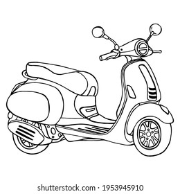 Vintage Scooter Doodle style illustration in vector format. Retro Scooter Hand drawn sketch. Antique motorcycle
