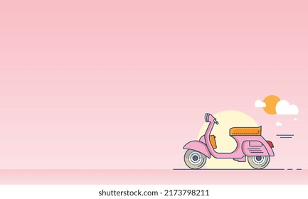 Vintage Scooter illustration Background. Pink motorbike over light pink color background with copy space area. Suitable to place on content