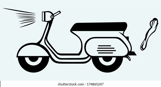 Vintage scooter. Image isolated on blue background