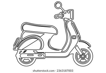 Vintage Scooter contorno vector, scooter eléctrico, ilustración de e scooter moderno.
