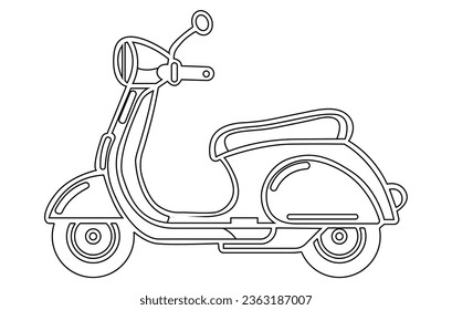 Vintage Scooter contorno vector, scooter eléctrico, ilustración de e scooter moderno.
