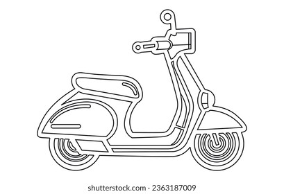 Vintage Scooter contorno vector, scooter eléctrico, ilustración de e scooter moderno.
