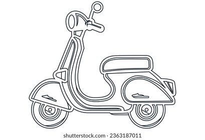 Vintage Scooter contorno vector, scooter eléctrico, ilustración de e scooter moderno.
