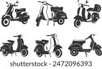 Vintage scooter silhouette, Old scooter silhouette, Vespa silhouette, Classic scooter silhouette