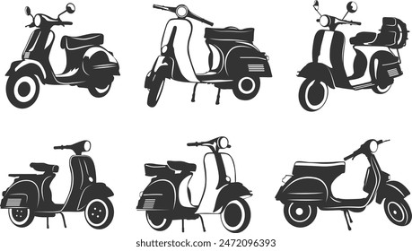 Klassische Roller-Silhouette, Alte Roller-Silhouette, Vespa-Silhouette, Klassische Roller-Silhouette