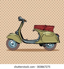 Vintage scooter transport retro. Road trip car rental