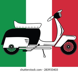 Vintage scooter type 1 on Italian flag background
