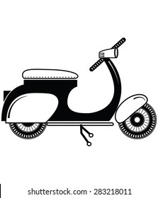 Vintage scooter type 2 in black and white on white background 
