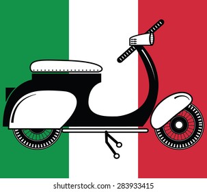 Vintage scooter type 2 on Italian flag background

